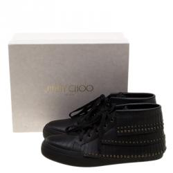 Jimmy Choo Black Leather Bastian Fringe High Top Sneakers Size 42
