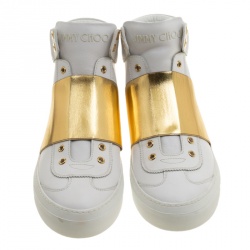 Jimmy Choo White Leather Archie Laceless High Top Sneakers Size 43.5