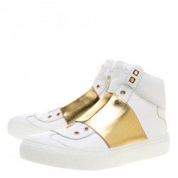 Jimmy Choo White Leather Archie Laceless High Top Sneakers Size 43.5