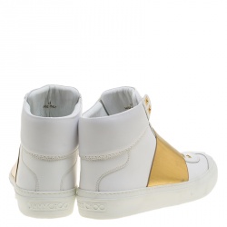 Jimmy Choo White Leather Archie Laceless High Top Sneakers Size 43.5