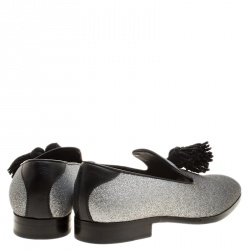 Pre Owned Jimmy Choo Metallic Silver Glitter Foxley Tassel Loafers Size 43