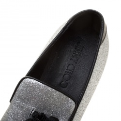 Pre Owned Jimmy Choo Metallic Silver Glitter Foxley Tassel Loafers Size 43