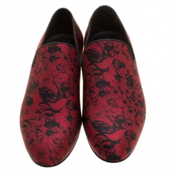 Pre Owned Jimmy Choo Red Floral Jacquard Fabric Sloane Smoking Slippers Size 42