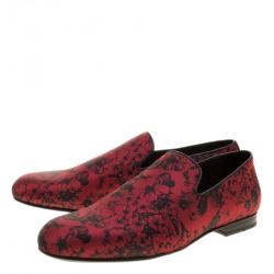 Pre Owned Jimmy Choo Red Floral Jacquard Fabric Sloane Smoking Slippers Size 42