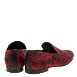 Pre Owned Jimmy Choo Red Floral Jacquard Fabric Sloane Smoking Slippers Size 42