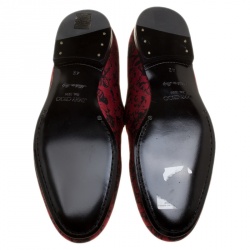 Pre Owned Jimmy Choo Red Floral Jacquard Fabric Sloane Smoking Slippers Size 42