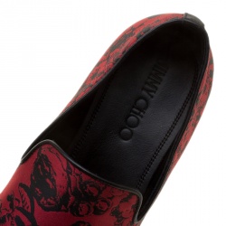 Pre Owned Jimmy Choo Red Floral Jacquard Fabric Sloane Smoking Slippers Size 42