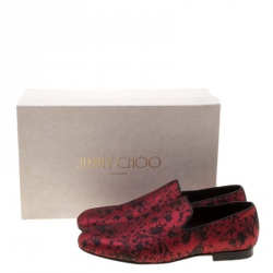 Pre Owned Jimmy Choo Red Floral Jacquard Fabric Sloane Smoking Slippers Size 42