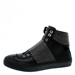 مملوكة مسبقًا حذاء رياضي جيمي تشو مرتفع من أعلى أرشي جلد مرصع أسود مقاس 42