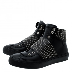 Pre Owned حذاء رياضي جيمي تشو مرتفع من أعلى أرشي جلد مرصع أسود مقاس 43