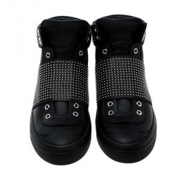Jimmy Choo Black Studded Leather Archie High Top Sneakers Size 41