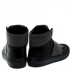 Jimmy Choo Black Studded Leather Archie High Top Sneakers Size 41