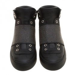 Pre Owned حذاء رياضي جيمي تشو مرتفع من أعلى أرشي جلد مرصع أسود مقاس 43