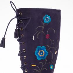 Pre Owned Jimmy Choo Purple Suede Floral Embroidered Colorado Knee Length Boots Size 38.5