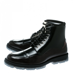 Pre Owned Jimmy Choo Black Leather And Lizard Embossed Leather Baldwyn Ankle Boots Size 44