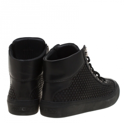 Jimmy Choo Black Leather Argyle Rubber Star Studded High Top Sneakers Size 42.5