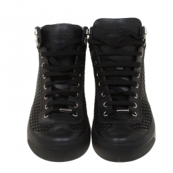 Jimmy Choo Black Leather Argyle Rubber Star Studded High Top Sneakers Size 42.5