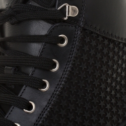 Jimmy Choo Black Leather Argyle Rubber Star Studded High Top Sneakers Size 42.5