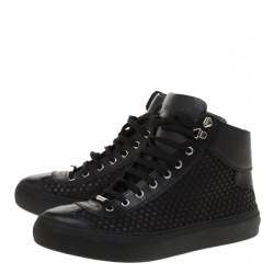 Jimmy Choo Black Leather Argyle Rubber Star Studded High Top Sneakers Size 42.5