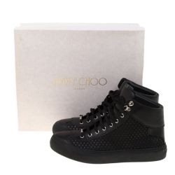 Jimmy Choo Black Leather Argyle Rubber Star Studded High Top Sneakers Size 42.5