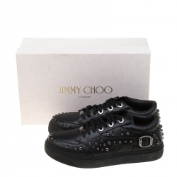 Jimmy Choo Black Studded Leather Roman Sneakers Size 43