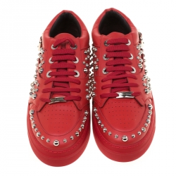 مملوكة مسبقًا Jimmy Choo Red Studded Leather Roman Sneakers Size 43