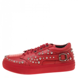 مملوكة مسبقًا Jimmy Choo Red Studded Leather Roman Sneakers Size 43