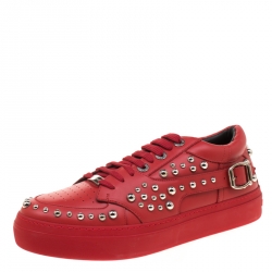 مملوكة مسبقًا Jimmy Choo Red Studded Leather Roman Sneakers Size 43