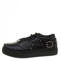 Jimmy Choo Black Studded Leather Roman Sneakers Size 40