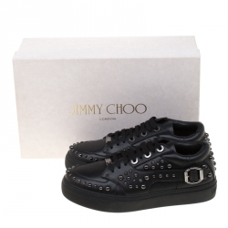 Jimmy Choo Black Studded Leather Roman Sneakers Size 40