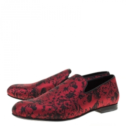 مملوكة مسبقًا حذاء سليبرز جيمي تشو سلوان سموكنغ قماش جاكارد مورد أحمر مقاس 42