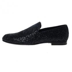 Jimmy Choo Black Coarse Glitter Sloane Smoking Slippers Size 42