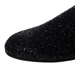 Jimmy Choo Black Coarse Glitter Sloane Smoking Slippers Size 42