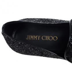 Jimmy Choo Black Coarse Glitter Sloane Smoking Slippers Size 42