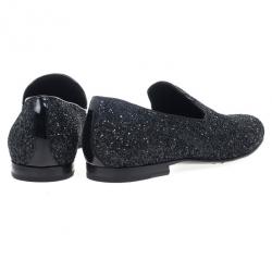 Jimmy Choo Black Coarse Glitter Sloane Smoking Slippers Size 42