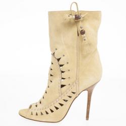 مملوكة مسبقًا Jimmy Choo Beige Suede 'Zanzibar' Cut-Out Booties Size 39.5
