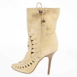 مملوكة مس بقًا Jimmy Choo Beige Suede 'Zanzibar' Cut-Out Booties Size 39.5