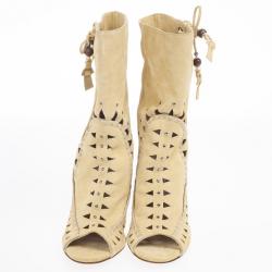 مملوكة مسبقًا Jimmy Choo Beige Suede 'Zanzibar' Cut-Out Booties Size 39.5