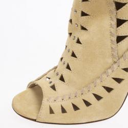 مملوكة مسبقًا Jimmy Choo Beige Suede 'Zanzibar' Cut-Out Booties Size 39.5