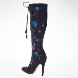 مملوكة مسبقًا Jimmy Choo Purple Suede Floral Embroidered Colorado Knee Length Boots Size 37