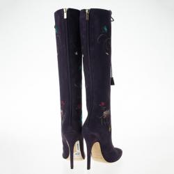 مملوكة مسبقًا Jimmy Choo Purple Suede Floral Embroidered Colorado Knee Length Boots Size 37