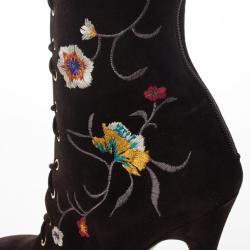 Pre Owned Jimmy Choo Brown Suede Floral Embroidered Colorado Knee Length Boots Size 36