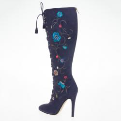 مملوكة مسبقًا Jimmy Choo Purple Suede Floral Embroidered Colorado Knee Length Boots Size 39 
