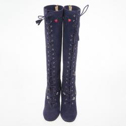 مملوكة مسبقًا Jimmy Choo Purple Suede Floral Embroidered Colorado Knee Length Boots Size 39 