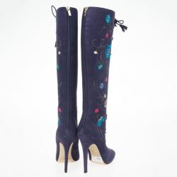 مملوكة مسبقًا Jimmy Choo Purple Suede Floral Embroidered Colorado Knee Length Boots Size 39 