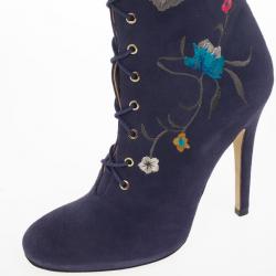 مملوكة مسبقًا Jimmy Choo Purple Suede Floral Embroidered Colorado Knee Length Boots Size 39 
