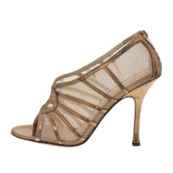 Pre Owned Jimmy Choo Gold Leather and Mesh Back Zip Ankle Booties Size 38