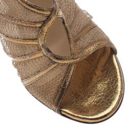 Pre Owned Jimmy Choo Gold Leather and Mesh Back Zip Ankle Booties Size 38
