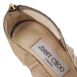 Pre Owned Jimmy Choo Gold Leather and Mesh Back Zip Ankle Booties Size 38