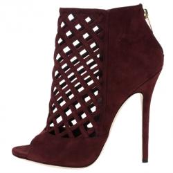 مملوكة مسبقًا Jimmy Choo Maroon Suede Dane Claret Lattice Peep Toe Booties Size 38